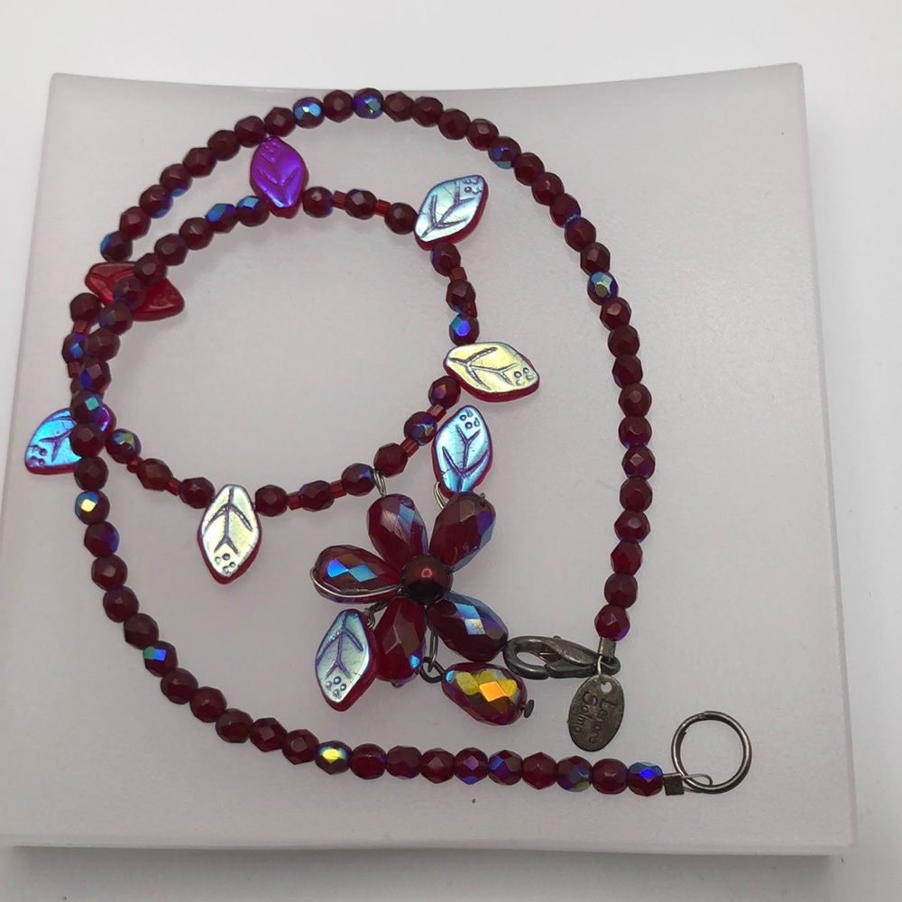 Lenore Solmo Romantic yet trendy Floral Burgundy Necklace with signature tag